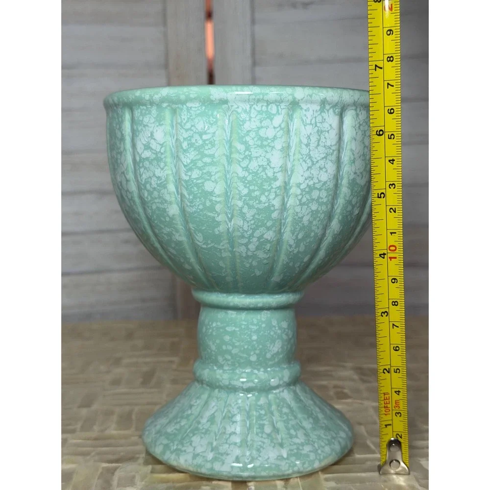 Vintage Midcentury Seafoam Ceramic Flower Frog Vase Pedestal Floral Arranger